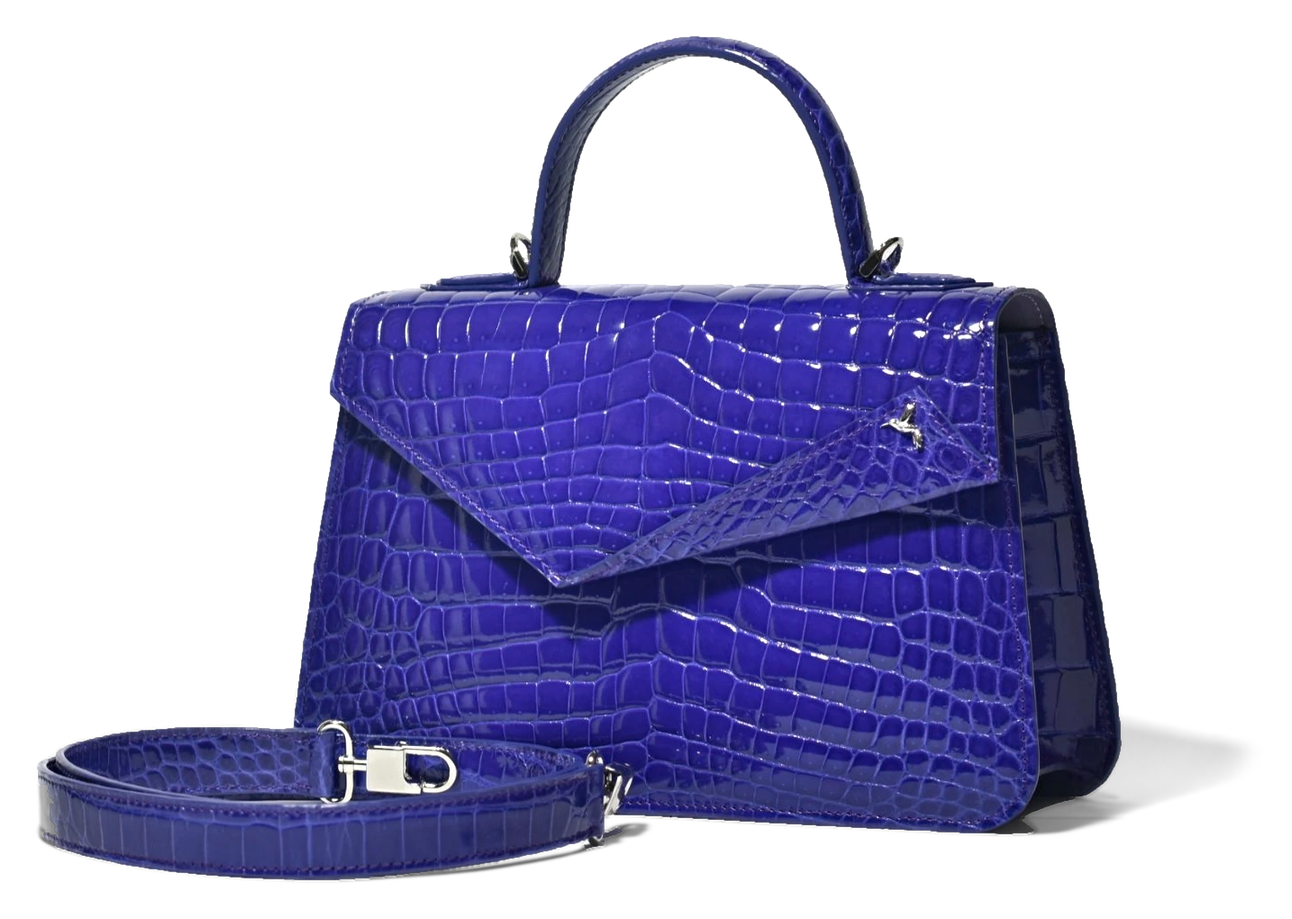 Laura Mini Too in glossy violet Niloticus leather with its matching shoulder strap