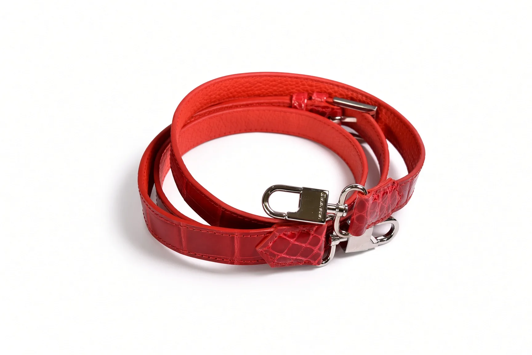 Mini Laura black and red, matching red exotic-leather shoulder strap with metal clasps