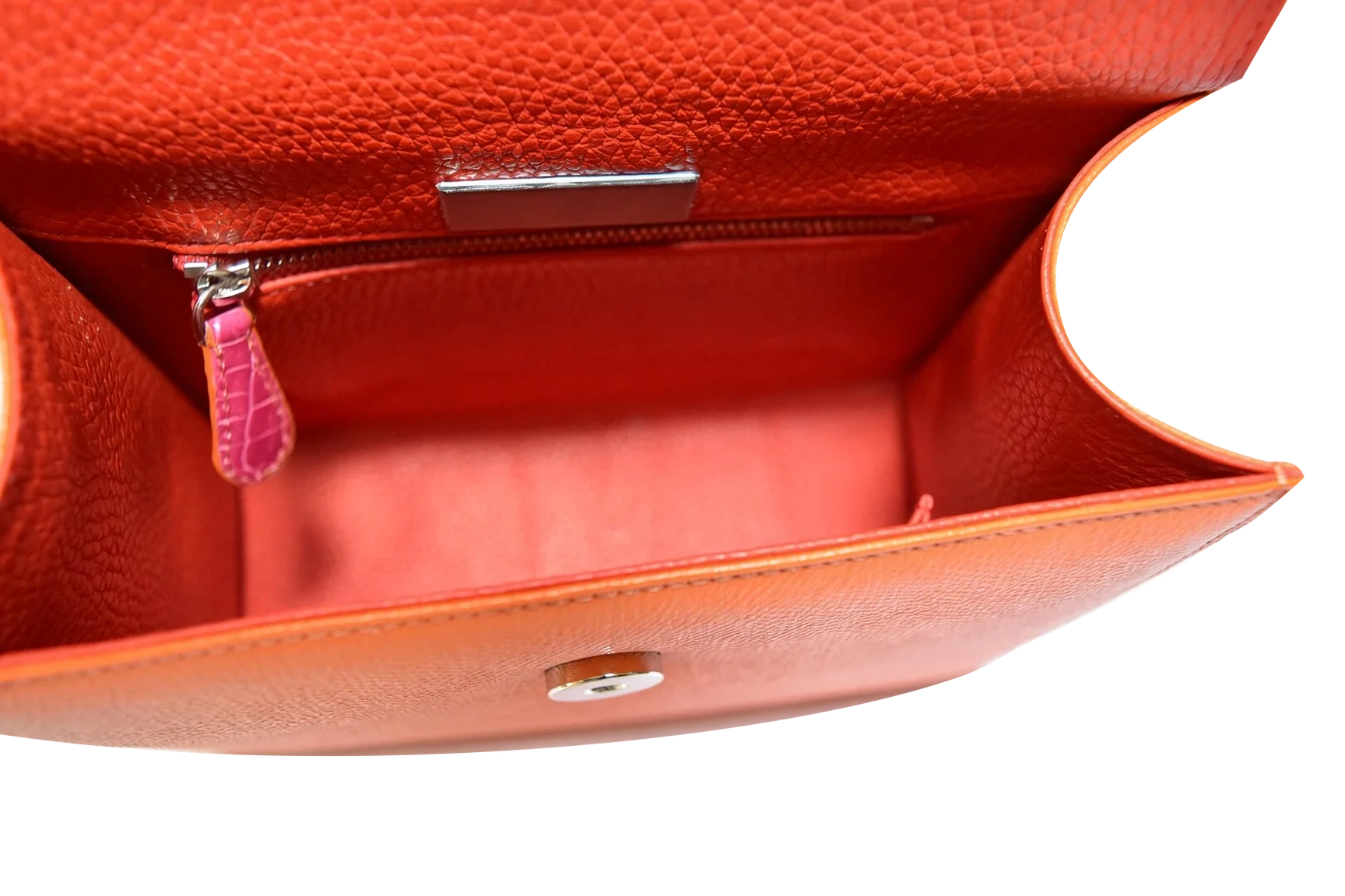 Mini Laura · Orange & Red, interior and zipped pocket