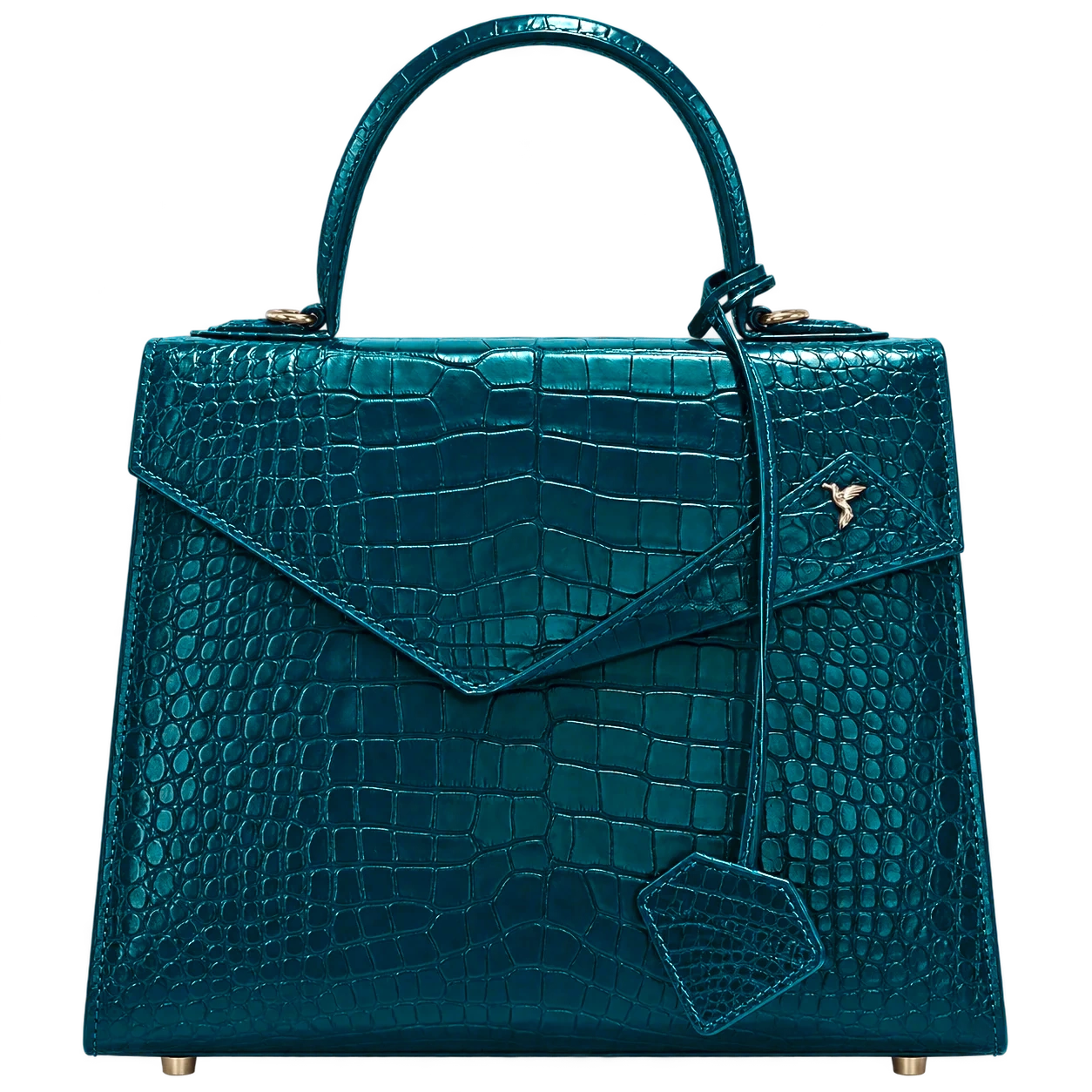 Laura in teal alligator leather, showing its natural scale pattern